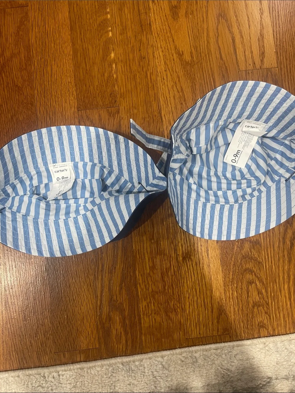Carter's Blue and White Striped Baby Bucket Hats - 2 Pair twins
